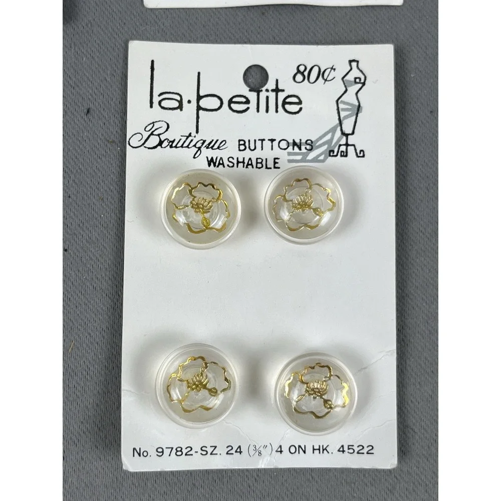 Lot‎ Of Buttons Vintage La Petite Clear W/ Gold Flower Lily & MCM White Gold Rim